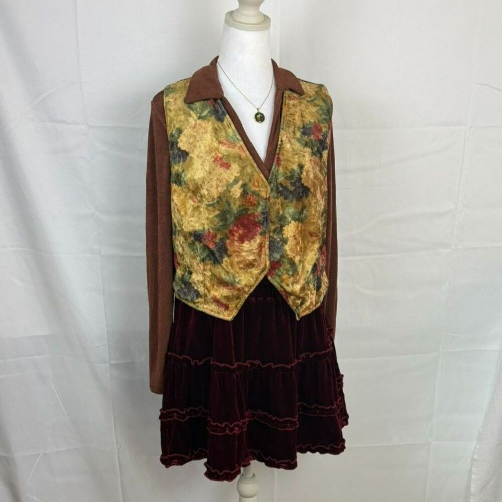 90s Velvet Floral Lorraine Wardy Vest - M